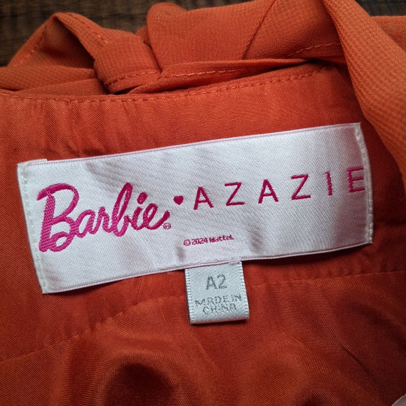 New Barbie x Azazie Paprika Ruffle Maxi Sheath Bow Chiffon Dress - Picture 9 of 12